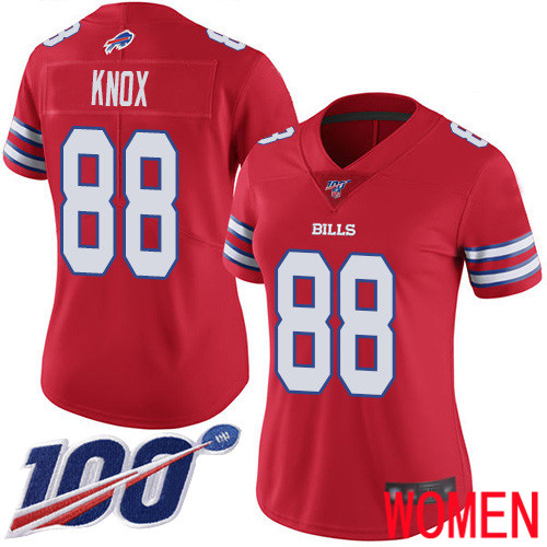 Women Buffalo Bills #88 Dawson Knox Limited Red Rush Vapor Untouchable 100th Season NFL Jersey->women nfl jersey->Women Jersey